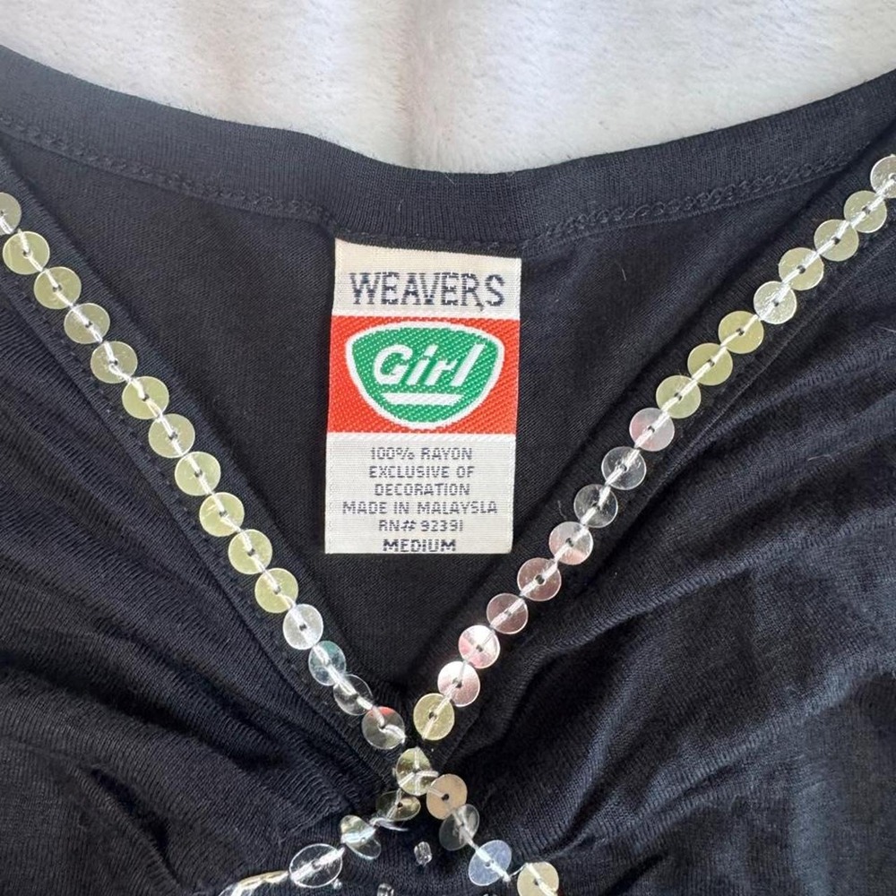 Weavers black beaded asymmetrical babydoll cami tank top y2k vintage mcbling - Picture 3 of 5